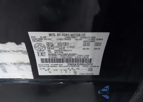 2009 Ford Flex Limited z USA, uszkodzony, nr VIN 2FMEK63C49BA62419